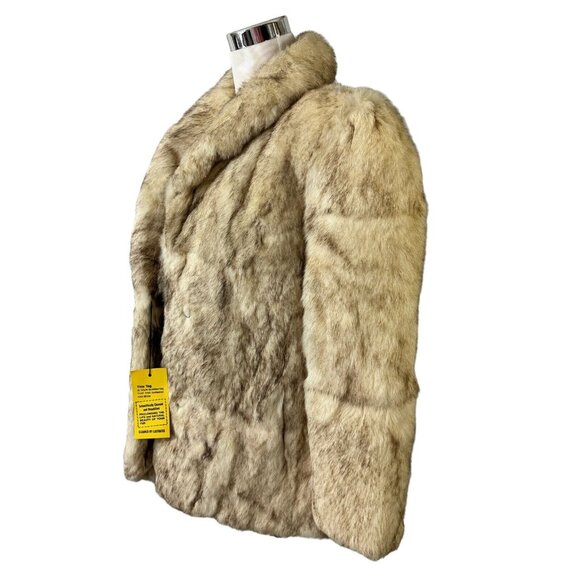 Rabbit Fur Coat Vintage 1980s Size M White with Dark Dyed Tips Hong Kong - Picture 5 of 12